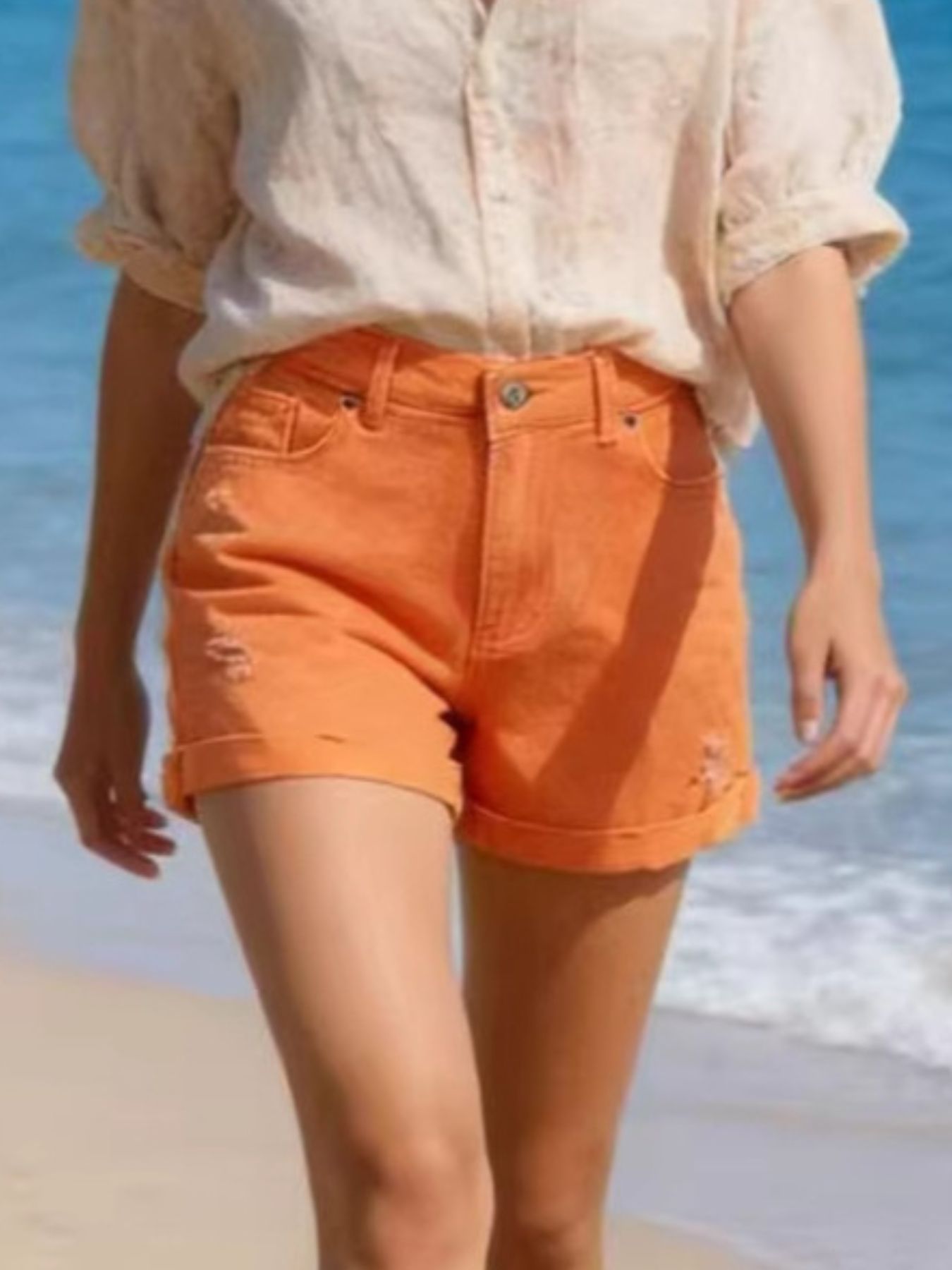 Ripped High-Waisted Denim Shorts