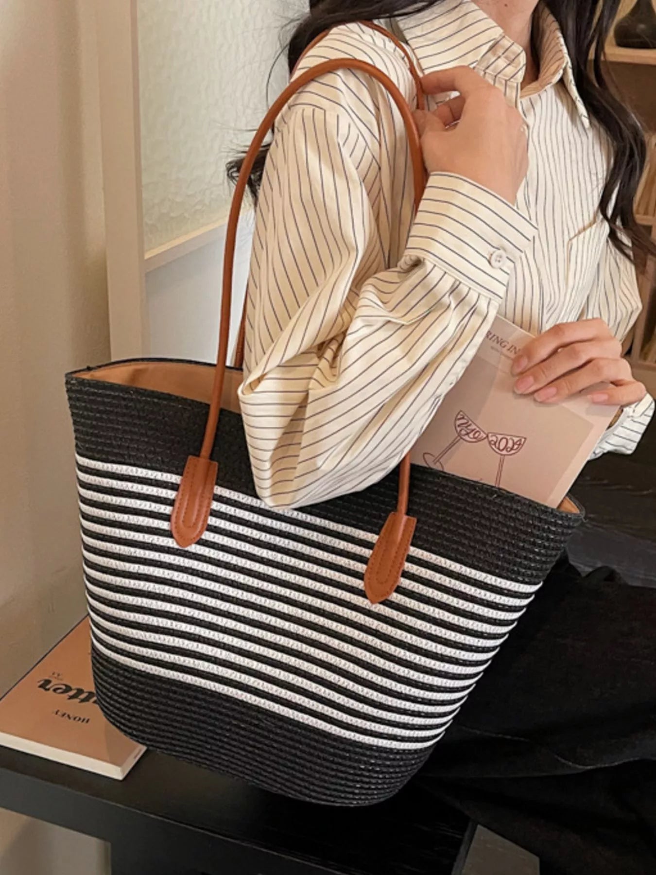 Striped Woven Shoulder Bag