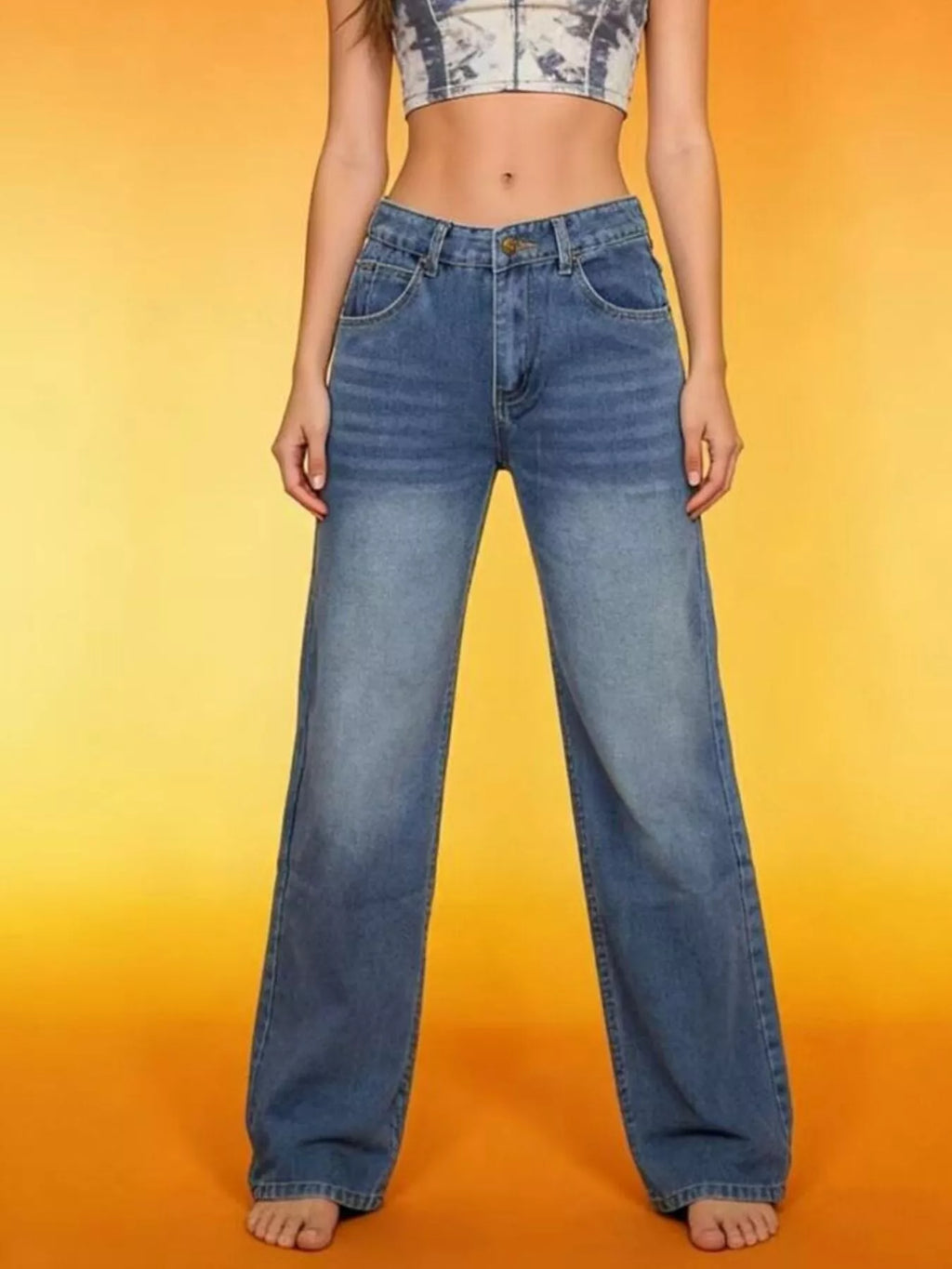 Vintage Wash Wide Leg Jeans