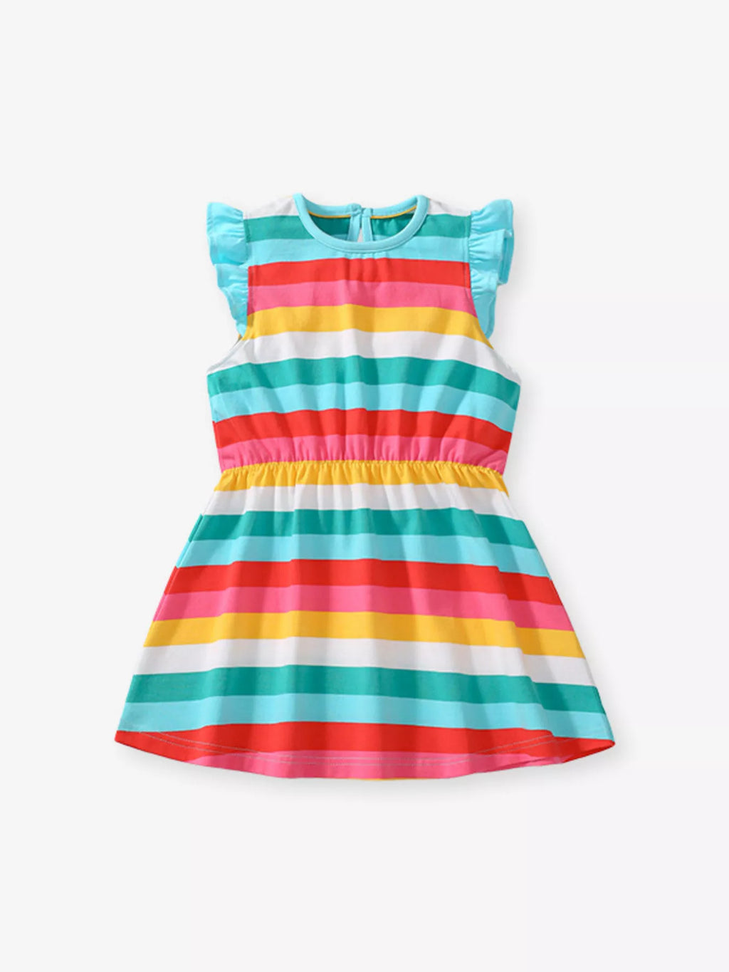 Children's Colorful Striped Ruffle Sleeve Dress