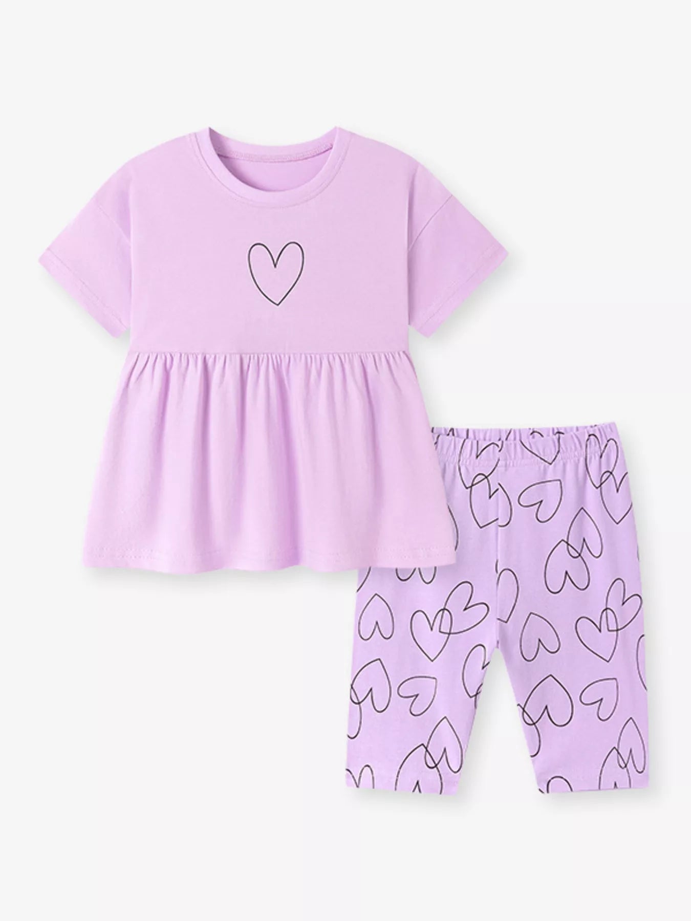 Children's Heart Print Tee and Shorts Casual Set