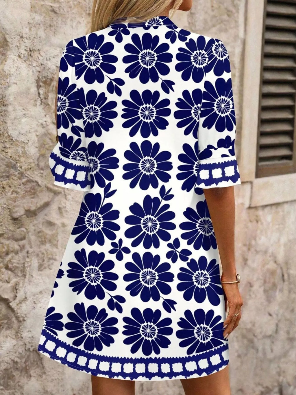 Floral Print Notched Ruffle Sleeve Mini Dress