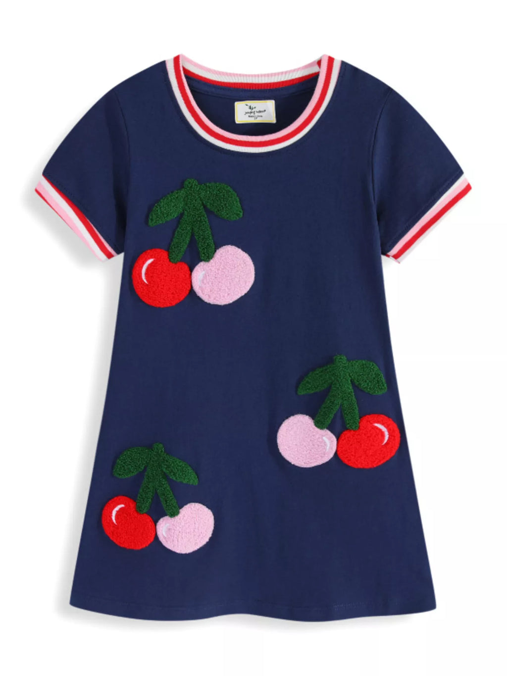 Children's Cherry Applique Short Sleeve Dress