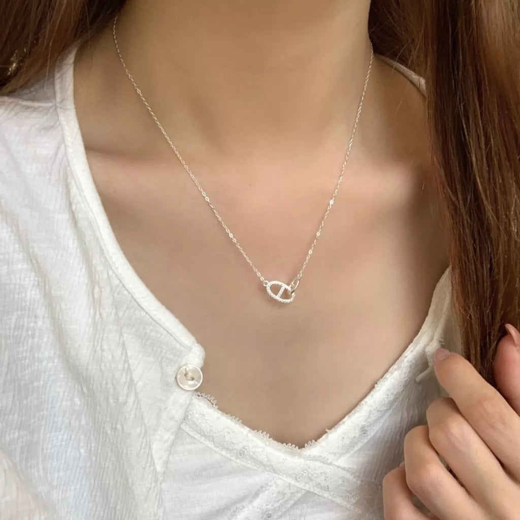 925 Sterling Silver Zircon Geometric Necklace