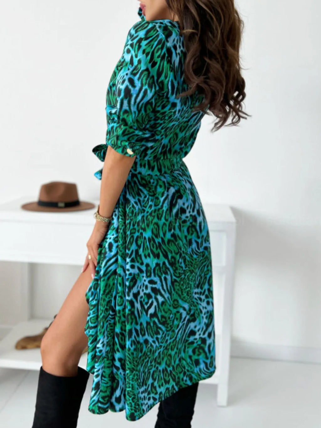 Printed Tie Waist Midi Dress