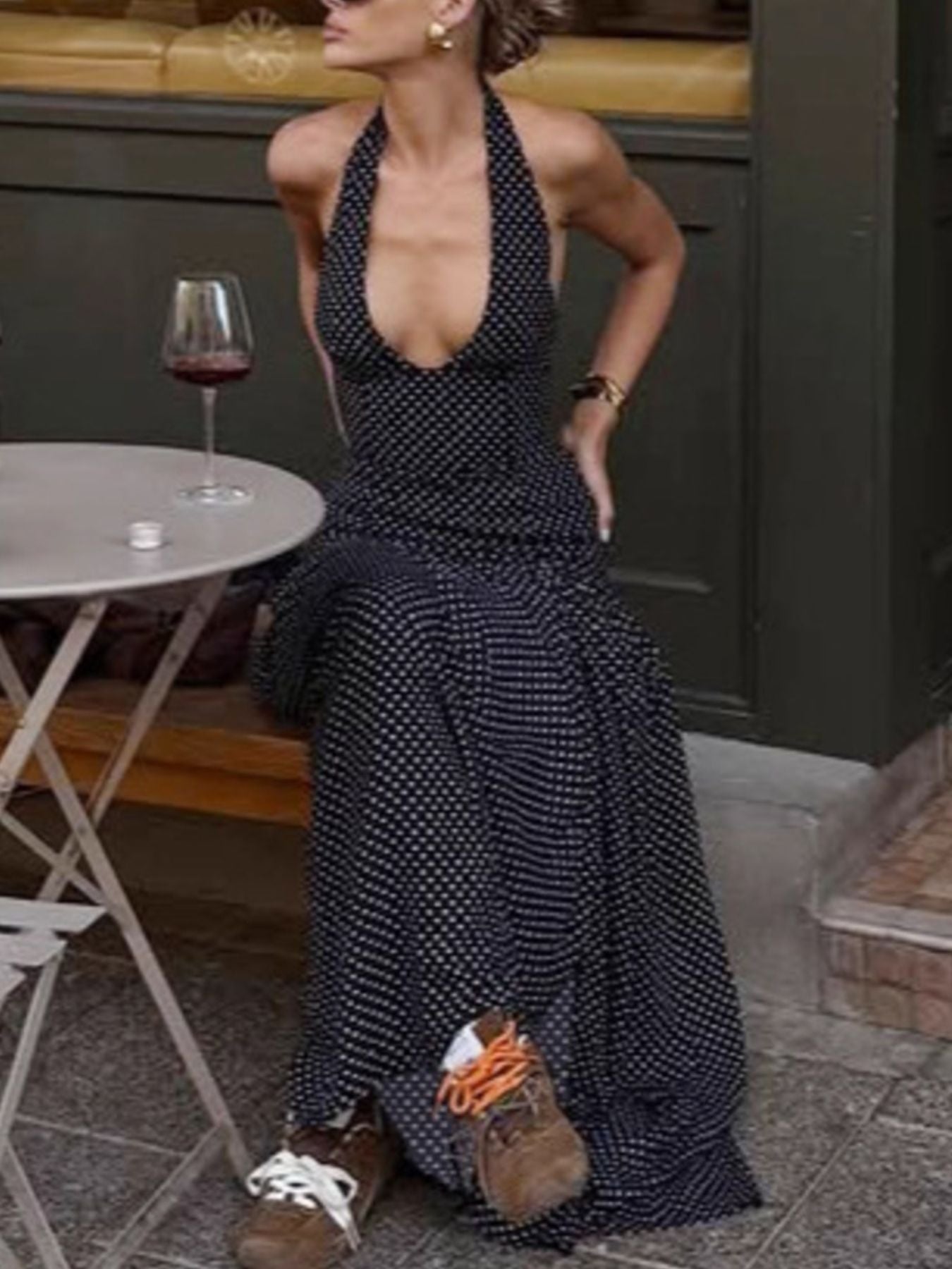Polka Dot Halter Neck Maxi Dress
