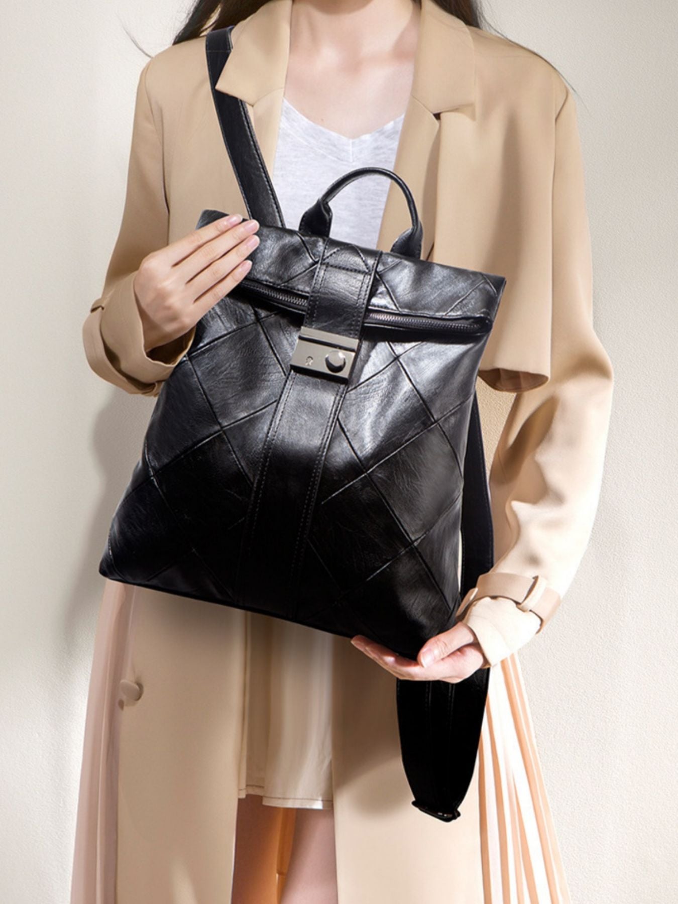 Quilted Leather Backpack Bag