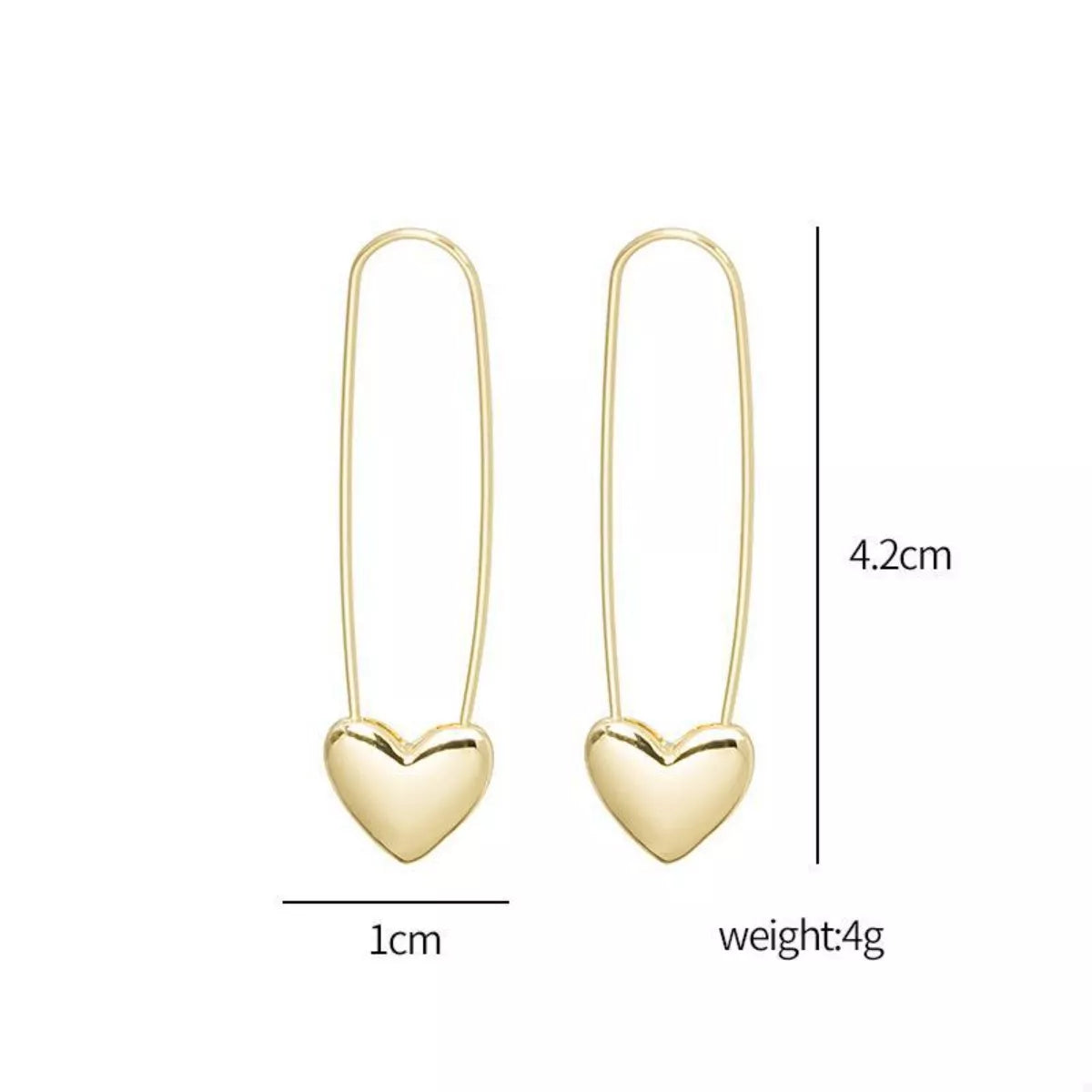 18K Gold-Plated Heart Charm Safety Pin Earrings