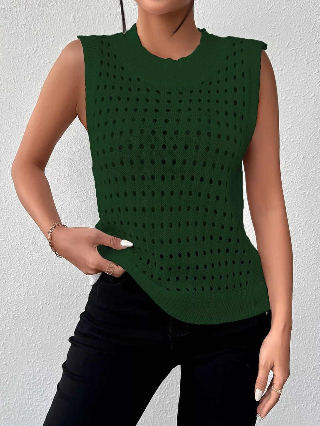 Hollow Out Round Neck Knit Tank