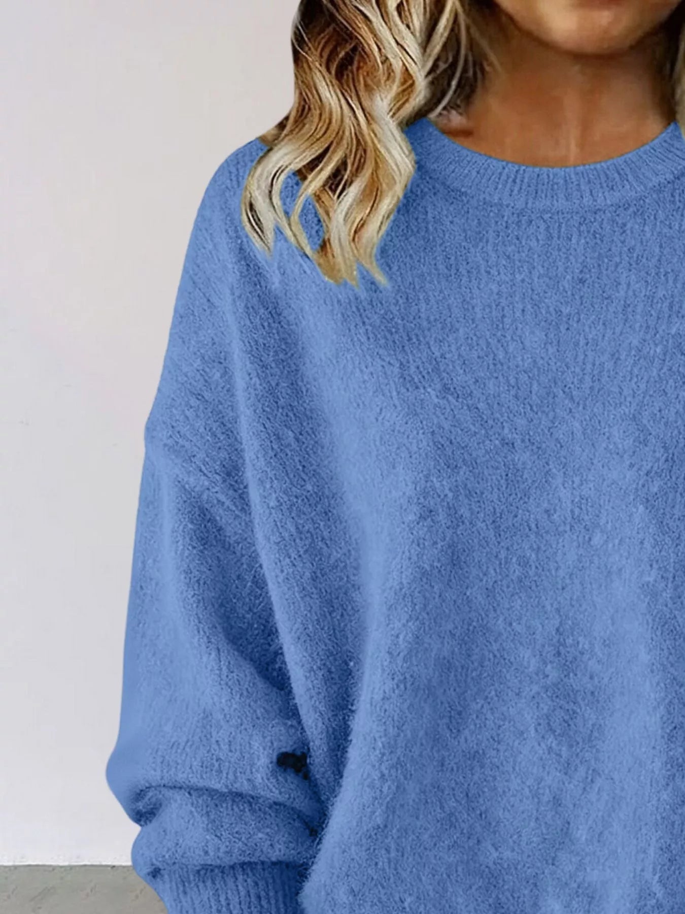 Full Size Round Neck Dropped Shoulder Sweater Plus Size
