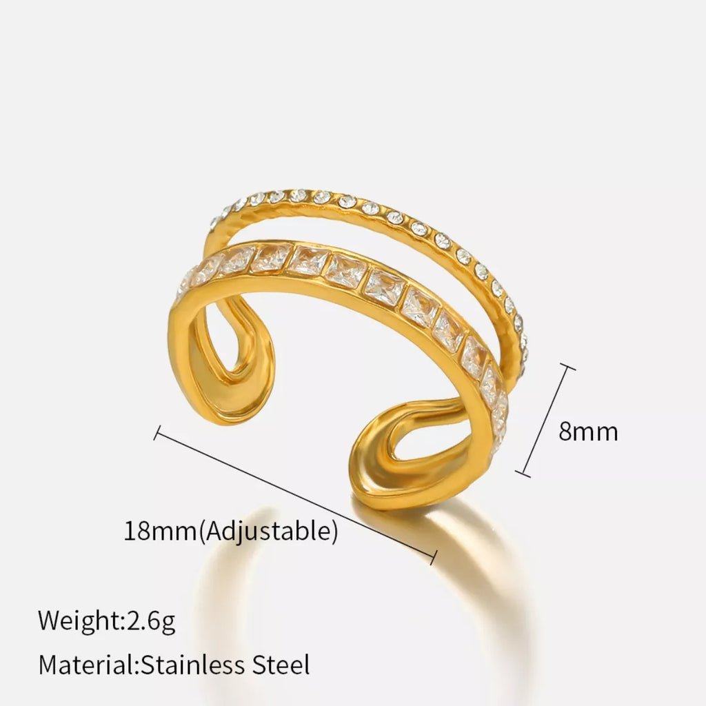 18K Gold-Plated Rhinestone Open Ring