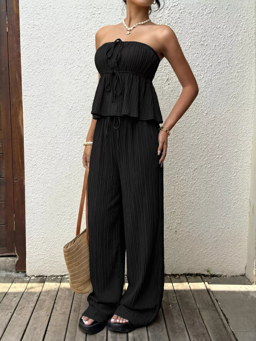 Tube Top and Wide-Leg Pants Set