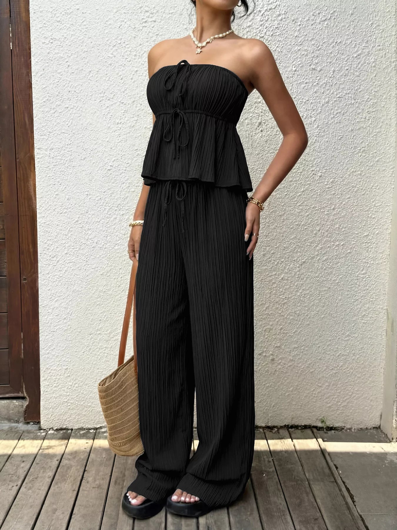 Tube Top and Wide-Leg Pants Set