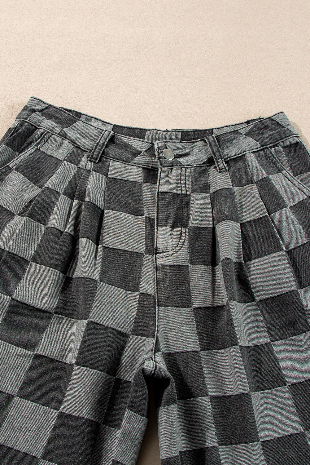 Checker Denim Wide Leg Jeans