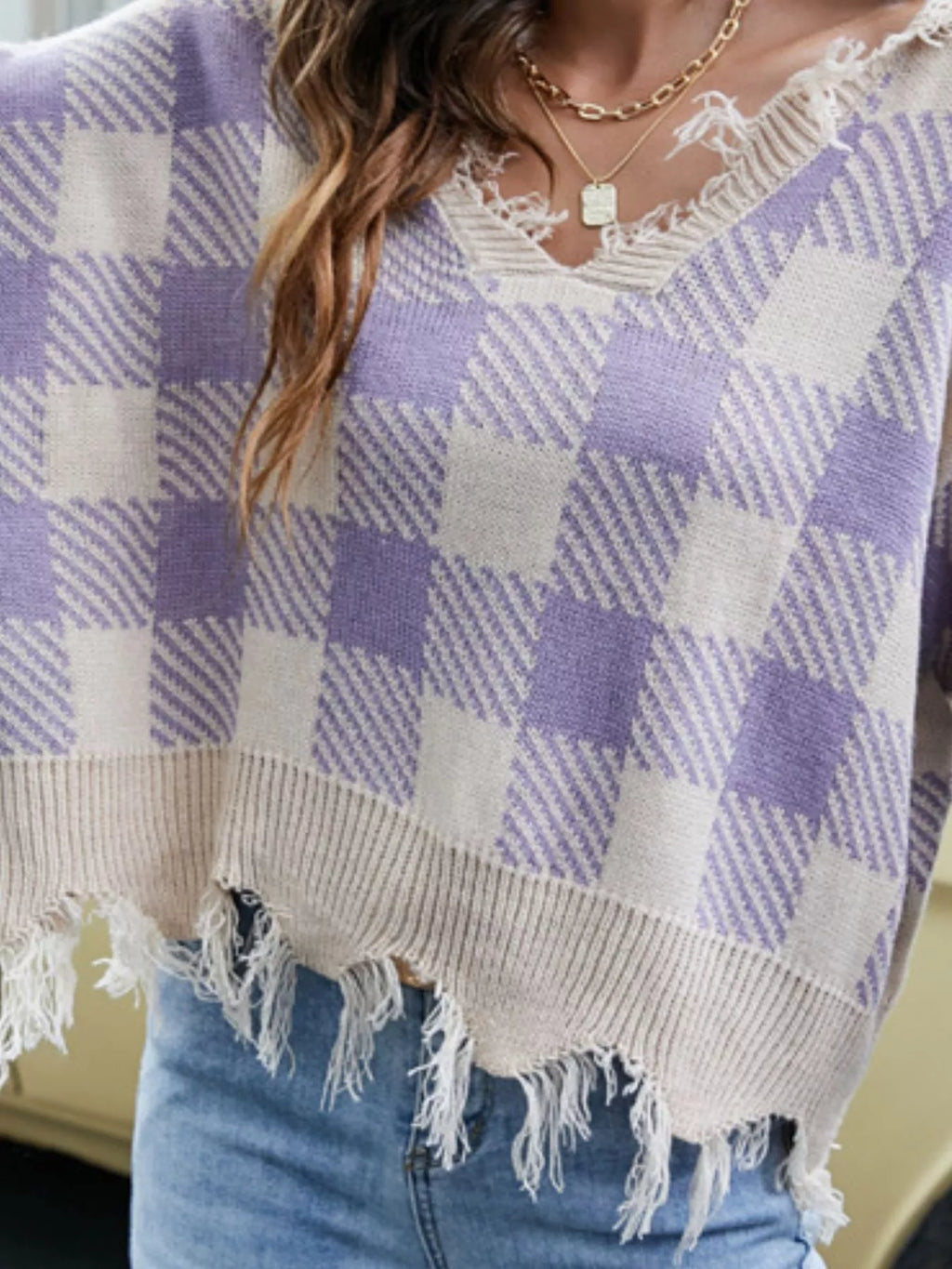 Frayed Hem Long Sleeve Sweater