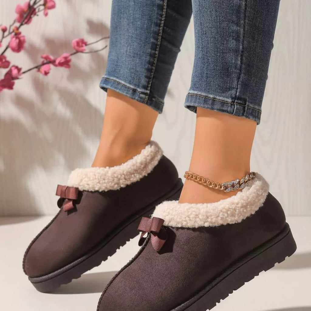 Cozy Bowknot Plush Lined Slip-Ons