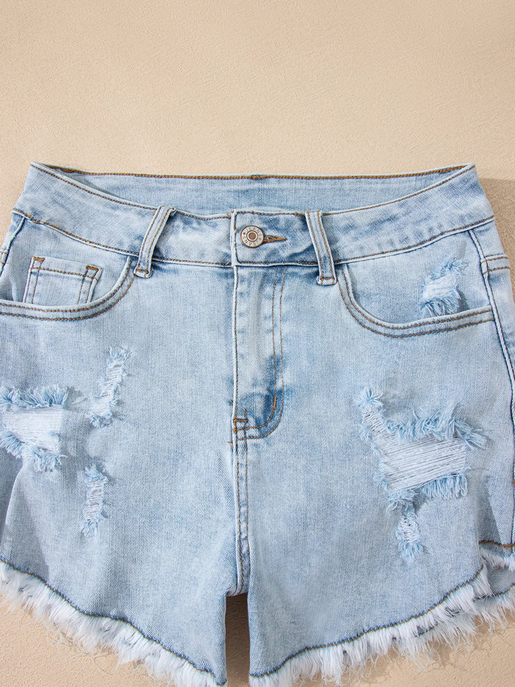 High Rise Distressed Raw Hem Denim Shorts