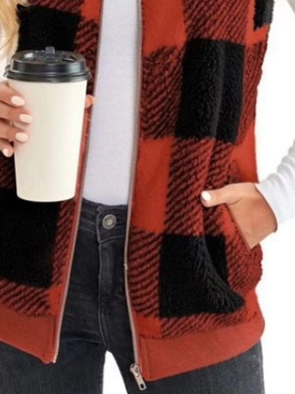 Full Size Color Block Zip Up Vest Coat Plus Size
