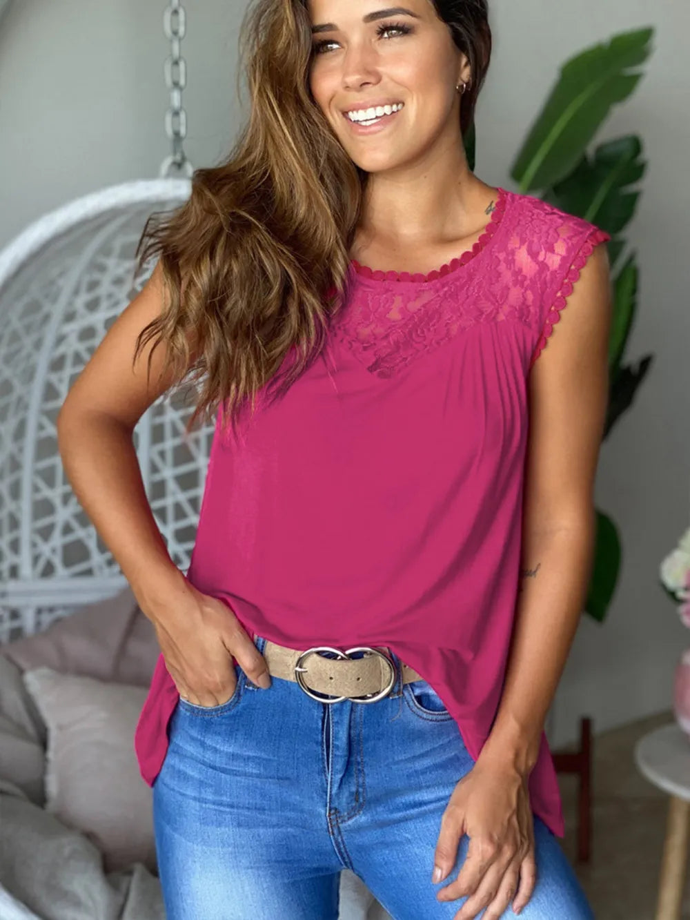 Lace Round Neck Tank