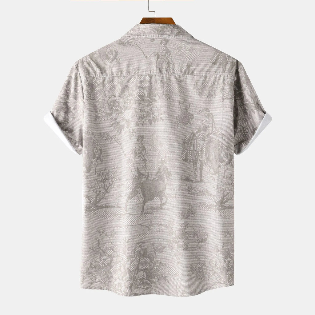 Men's Printed Button Up Short Sleeve Shirt