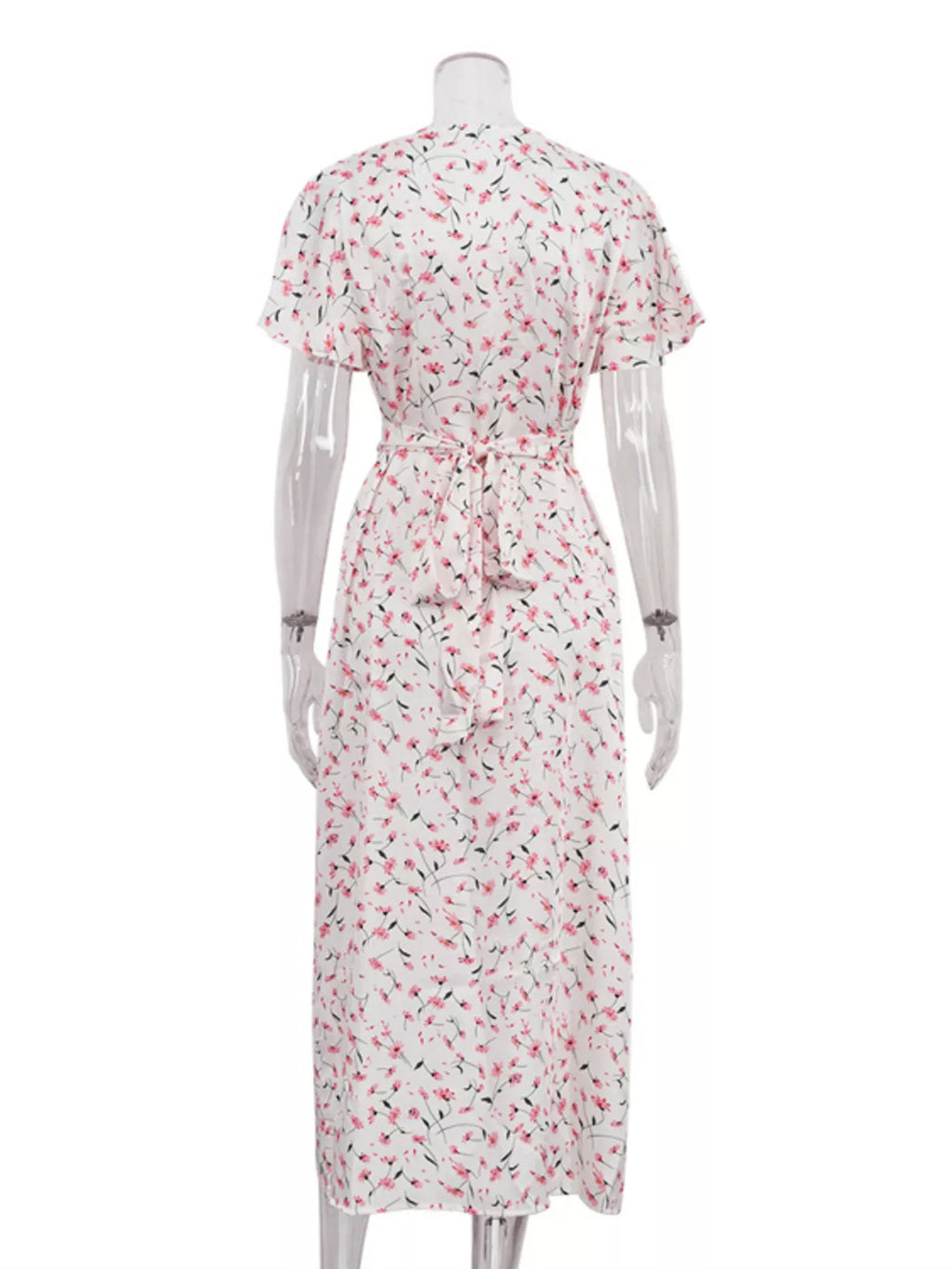 Floral Print V-Neck Flutter Sleeves Midi Dress