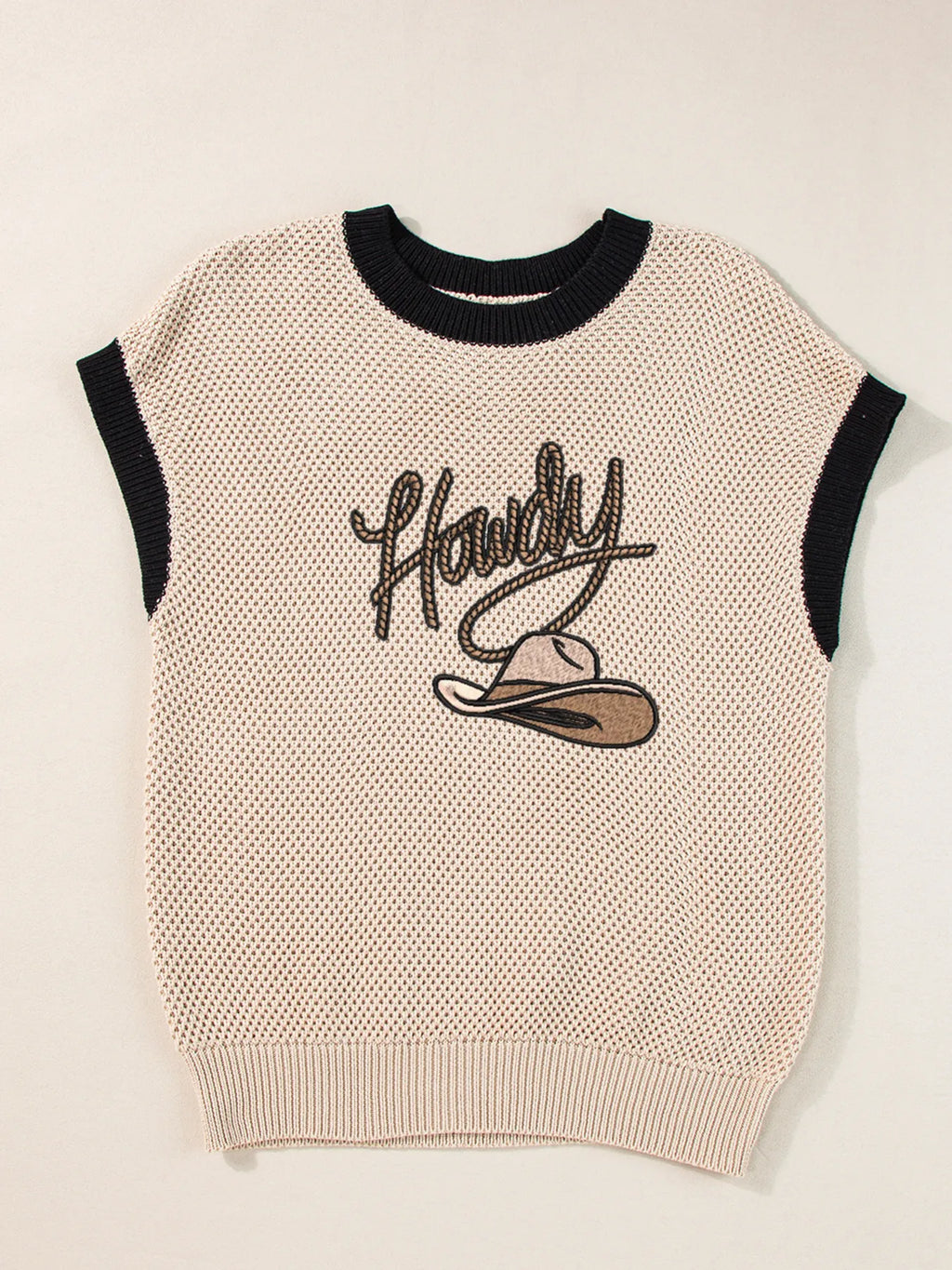 Howdy Cowboy Hat Embroidered Short Sleeve Sweater