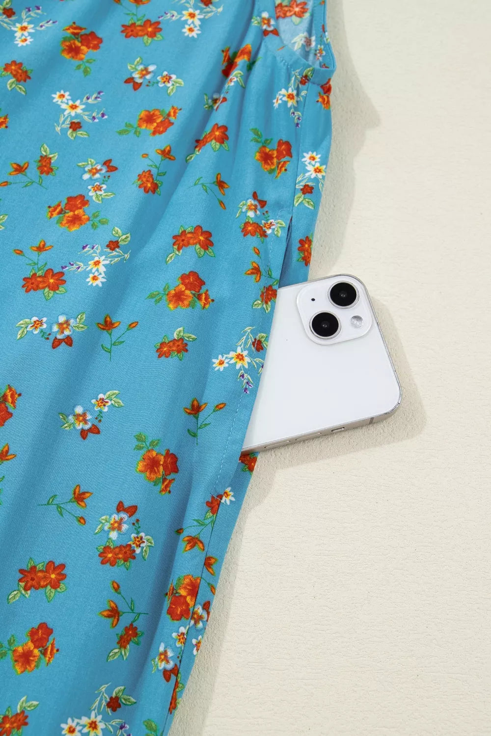 Floral Print Spaghetti Straps Loose Pocketed Jumpsuit