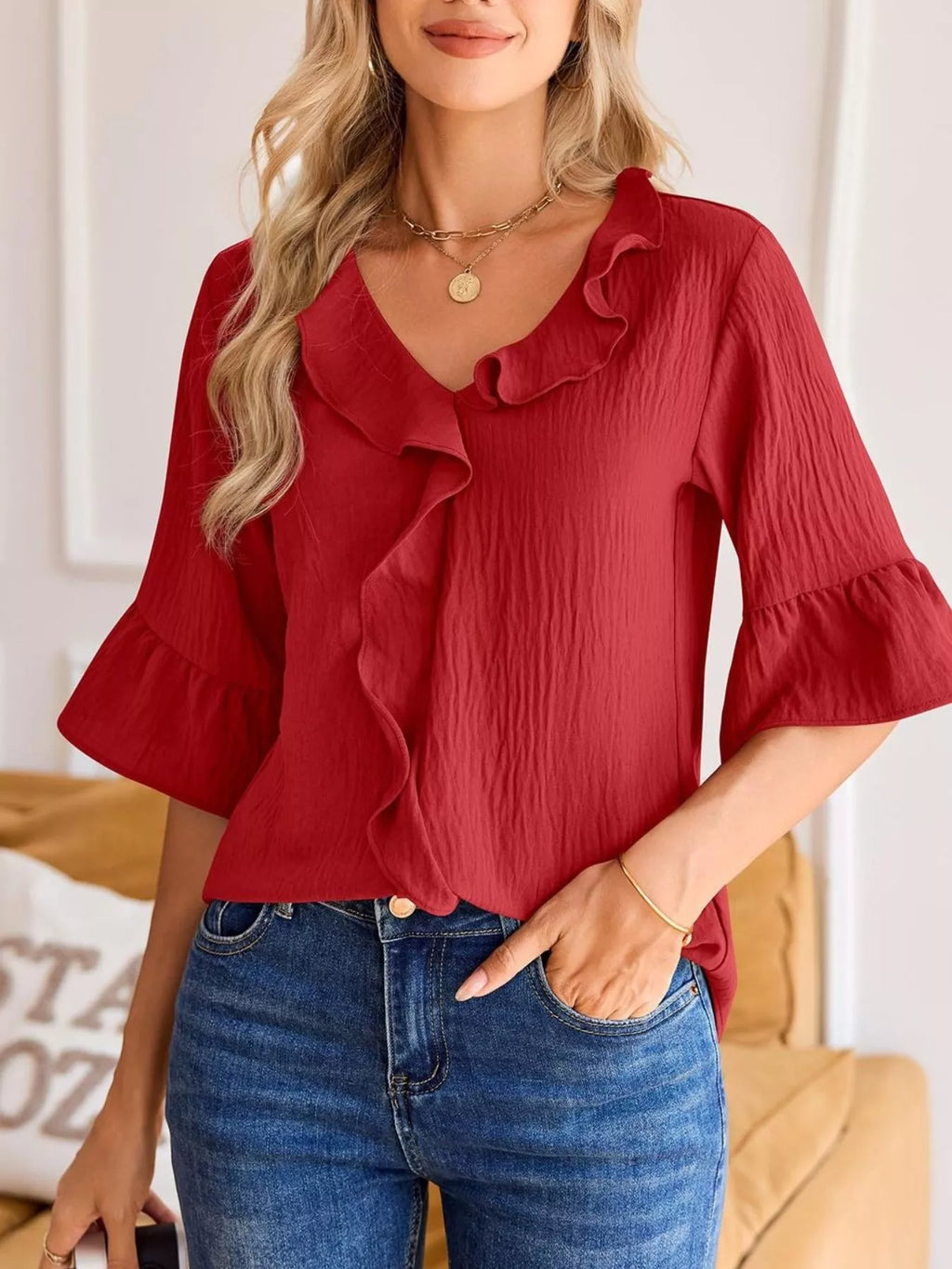 Ruffled Flounce Sleeve Blouse