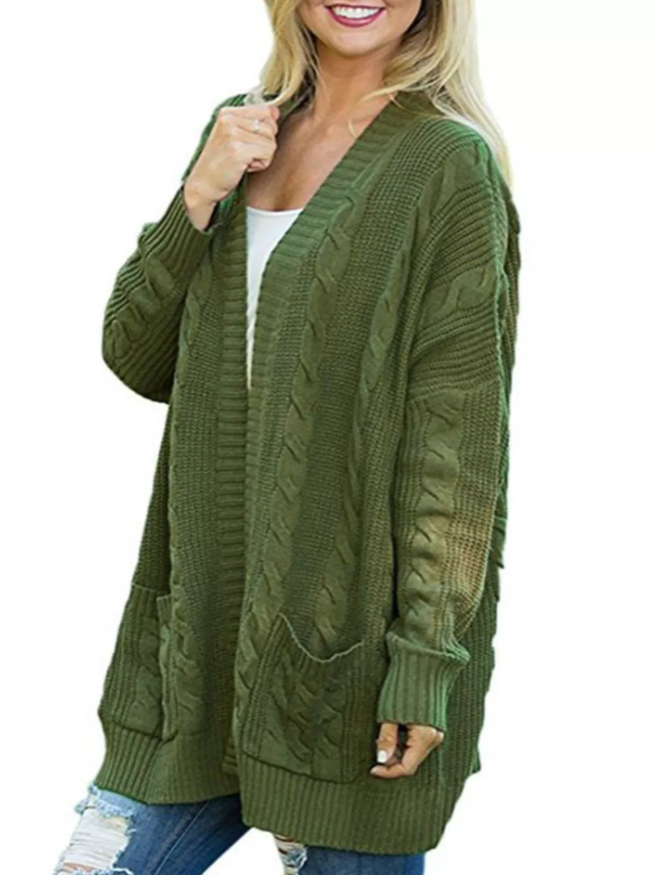 Full Size Chunky Knit Open Front Cardigan Plus Size