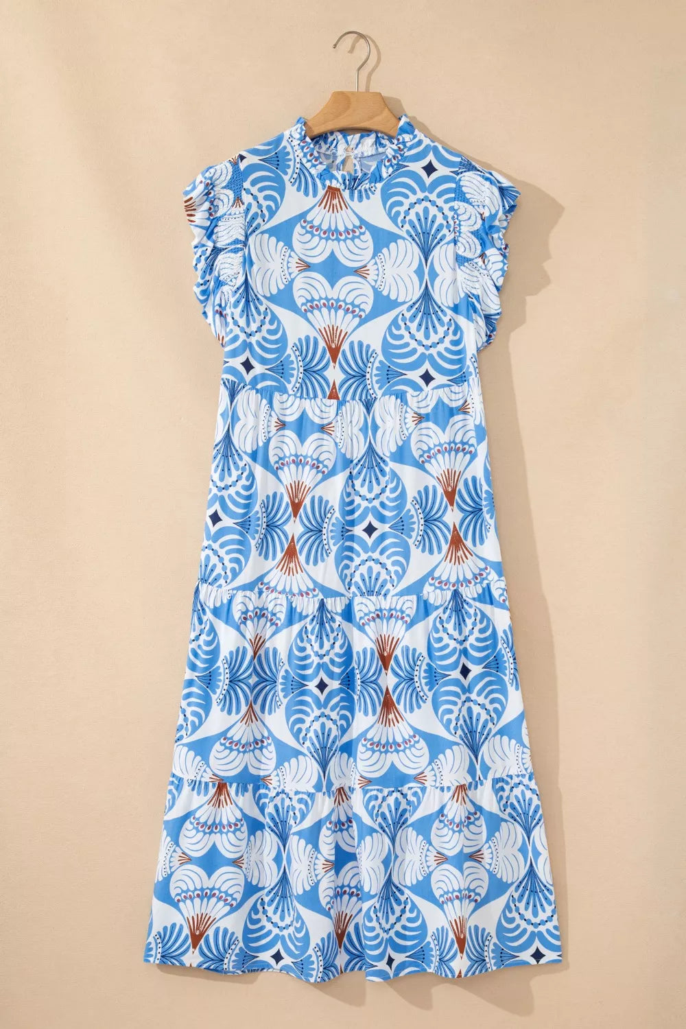 Tropical Botanic Print Flutter Sleeve Vacation Dress