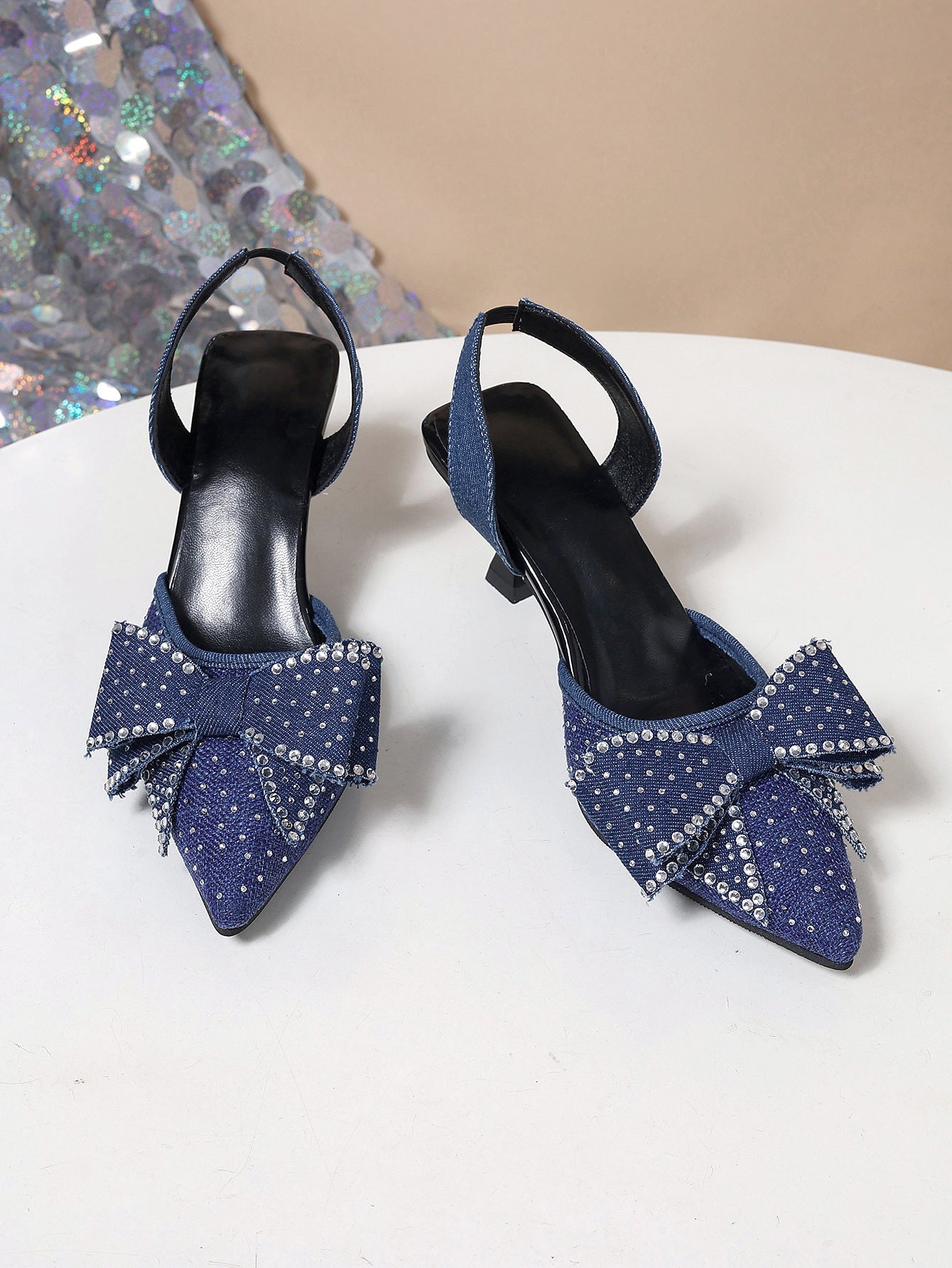 Rhinestone Bowknot Slingback Pumps