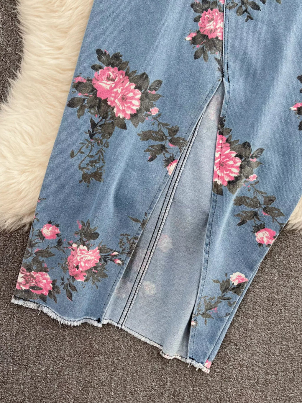 Floral Print Sweetheart Neck Cami and Skirt Denim Set