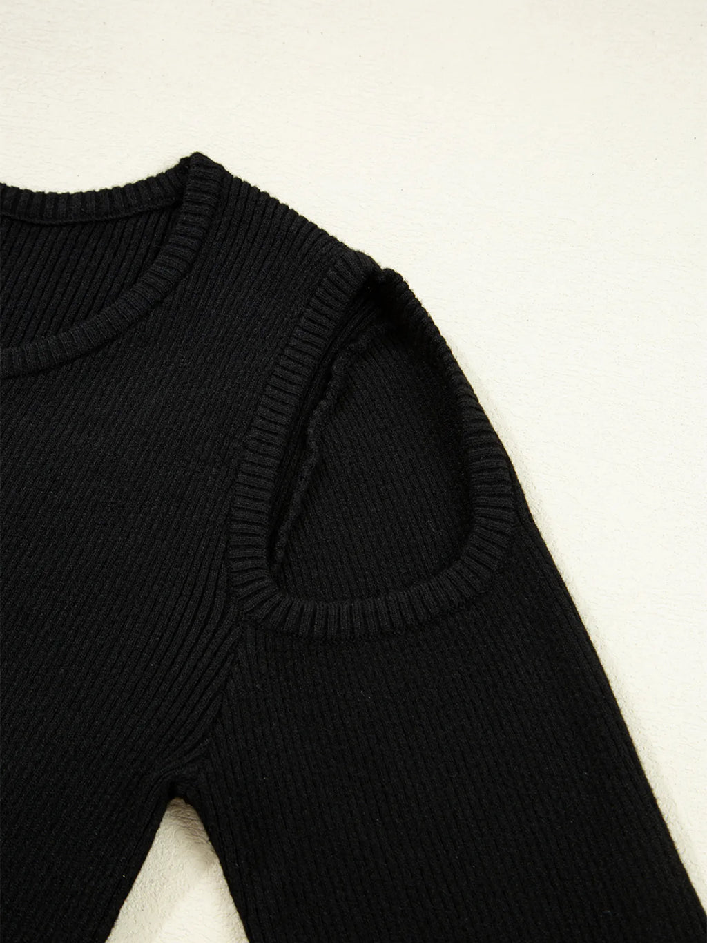 Ribbed Knit Cold Shoulder Sweater