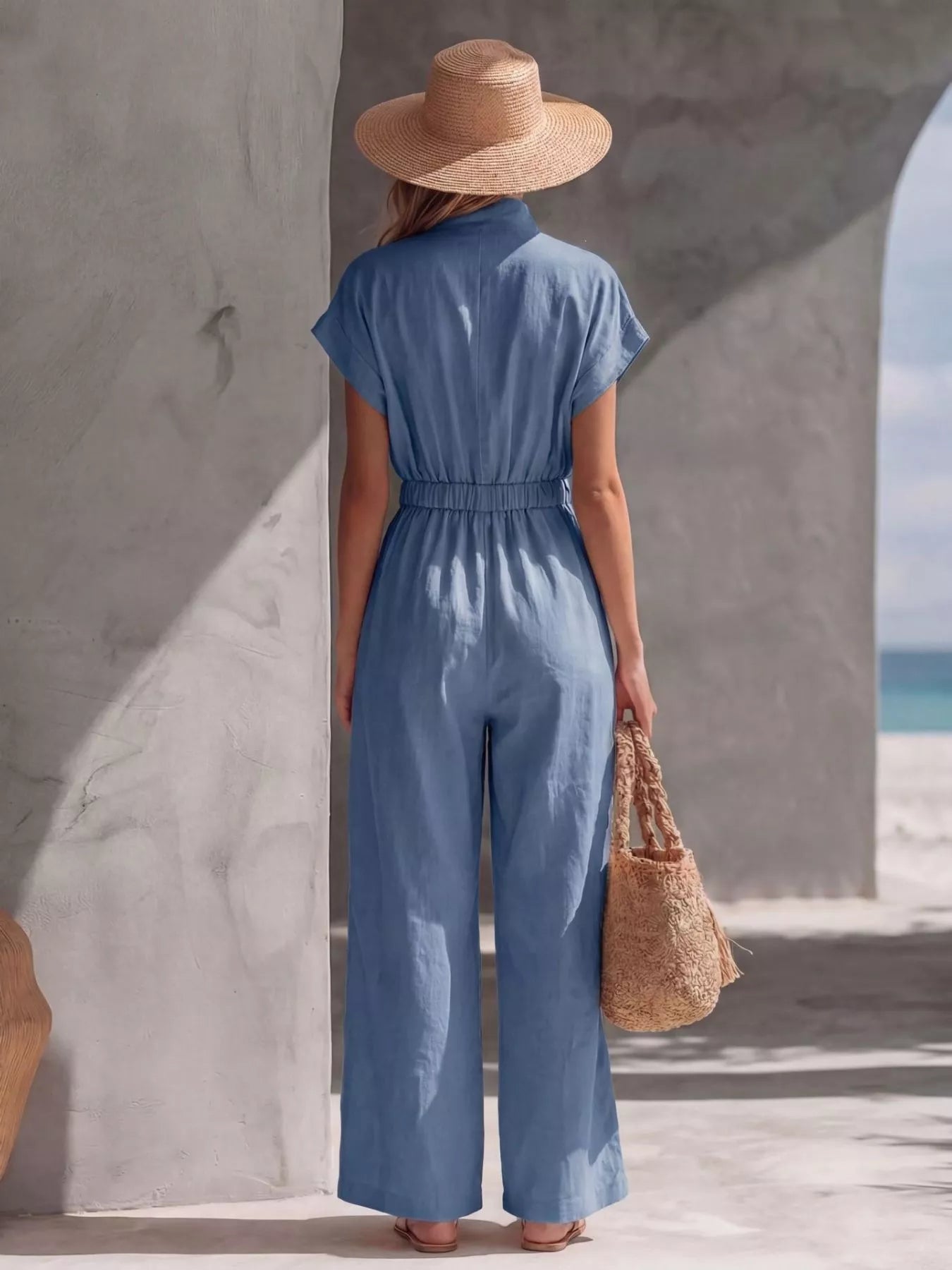 Zipper Front Wide Leg Jumpsuit