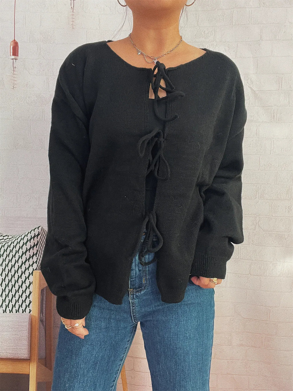 Tie Front Drop Shoulder Cardigan
