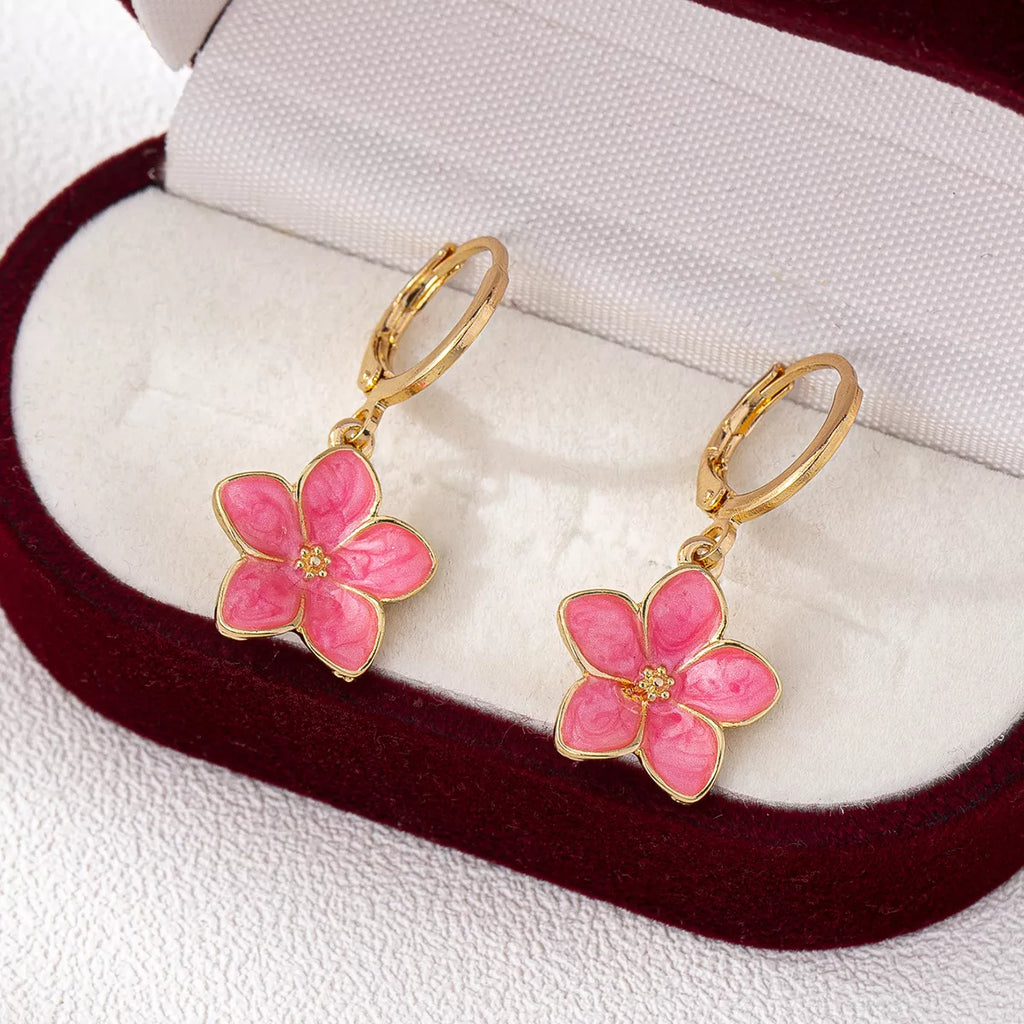 4 Piece Colorful Flower Drop Earrings