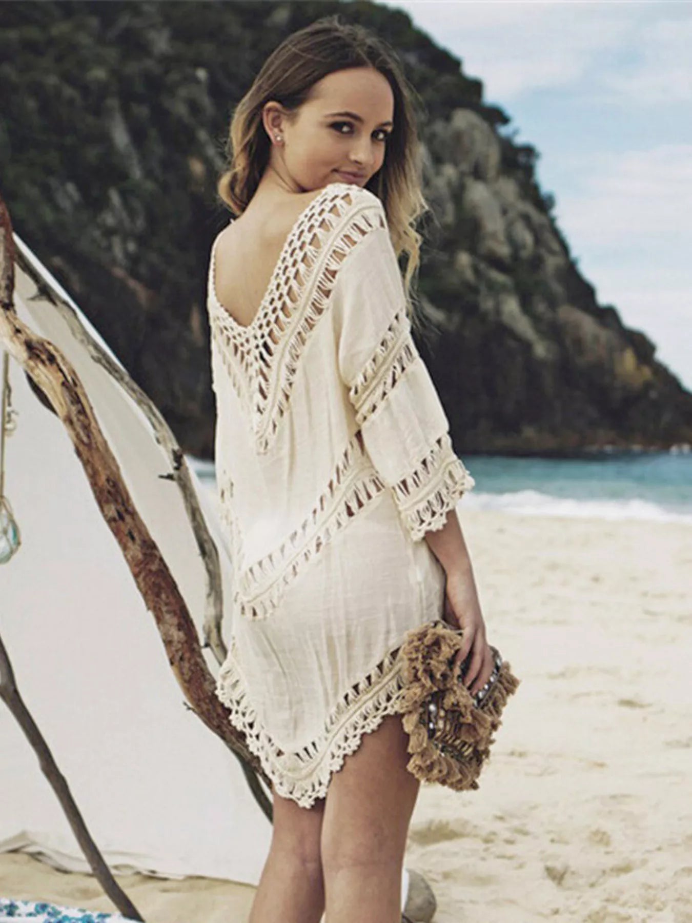 Crochet Trim V-Neck Cover Up