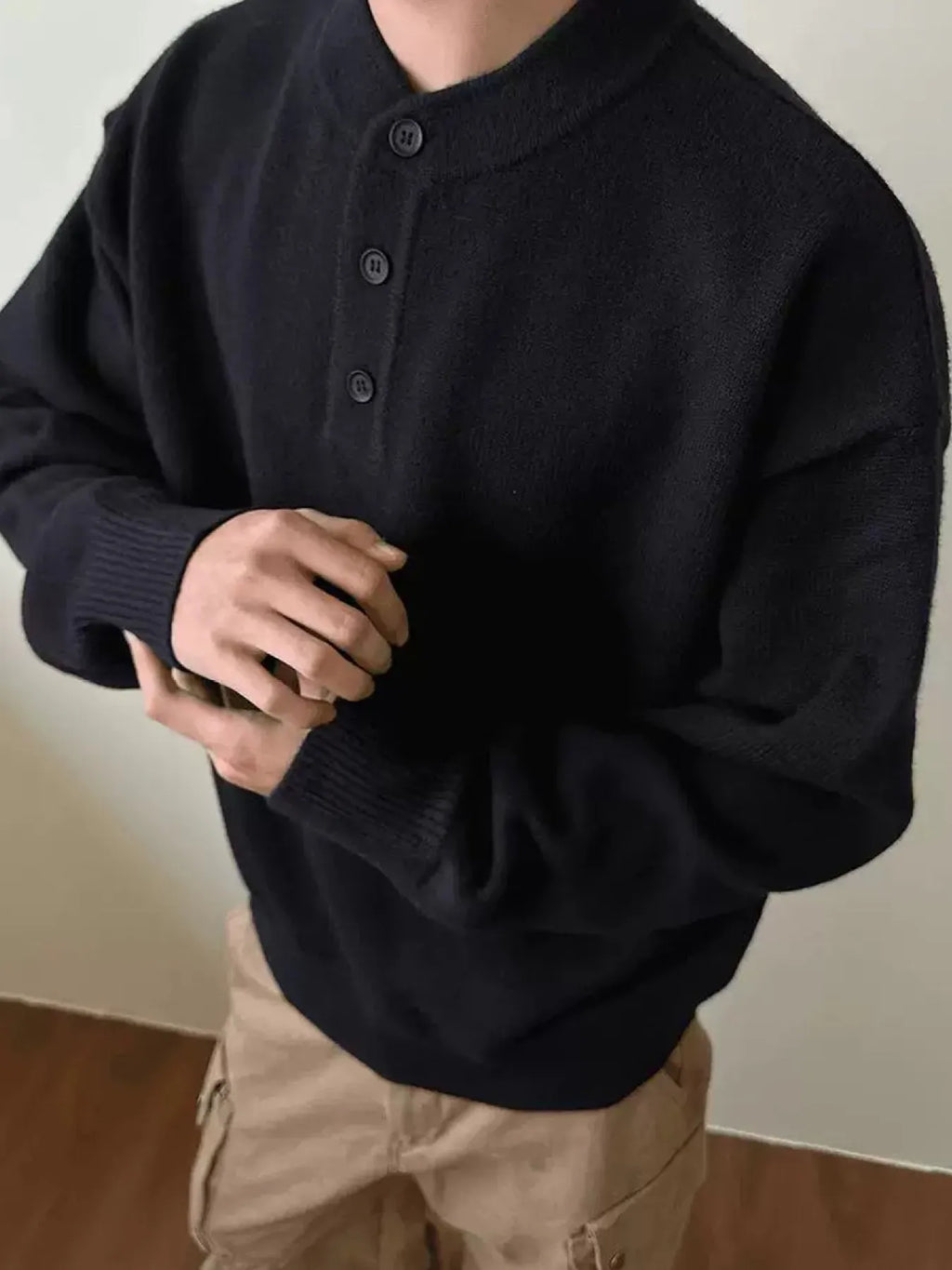 Men's Button Detail Drop Shoulder Sweater