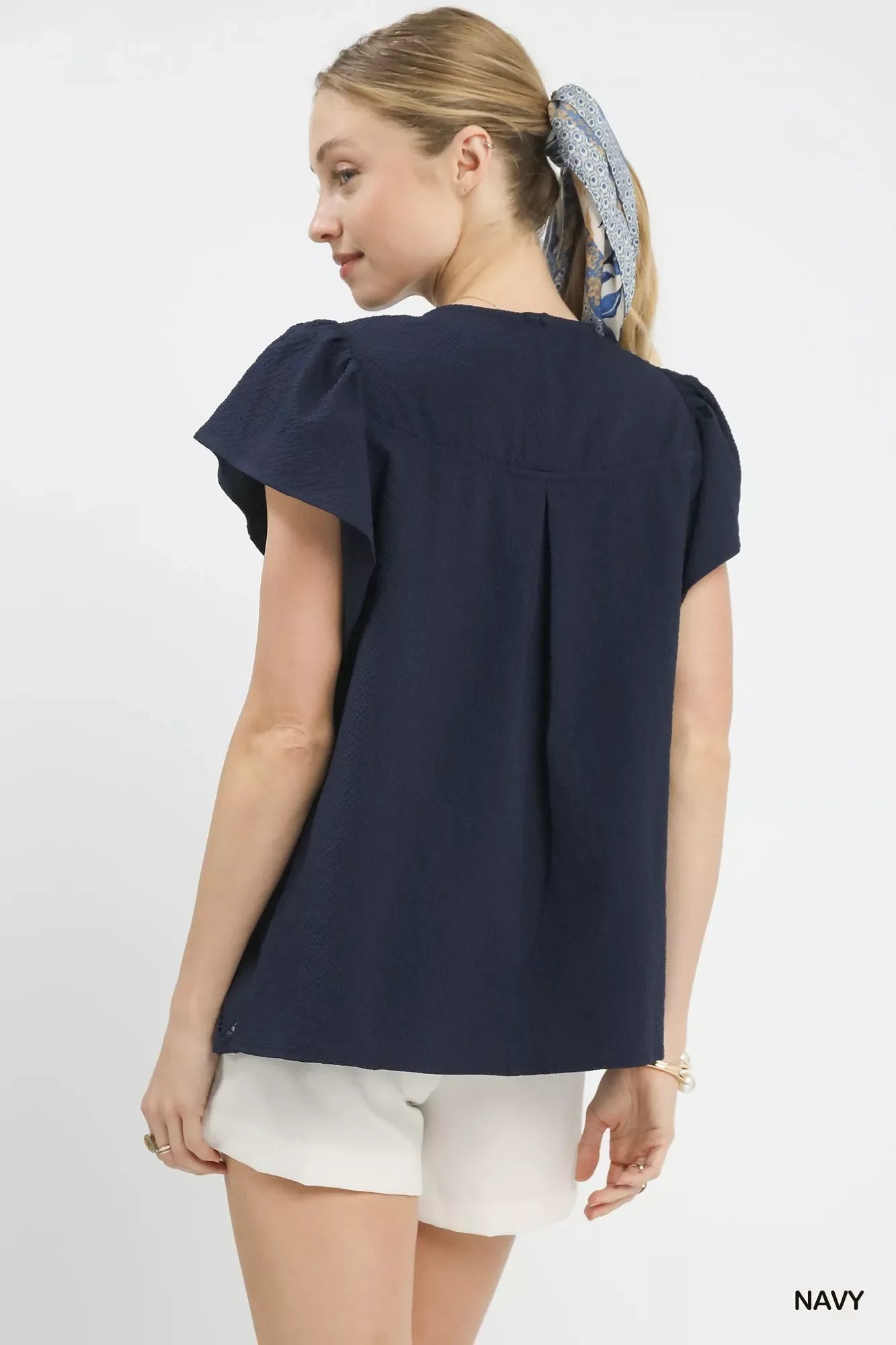 Umgee Floral Lace Overlay Flutter Sleeve Top