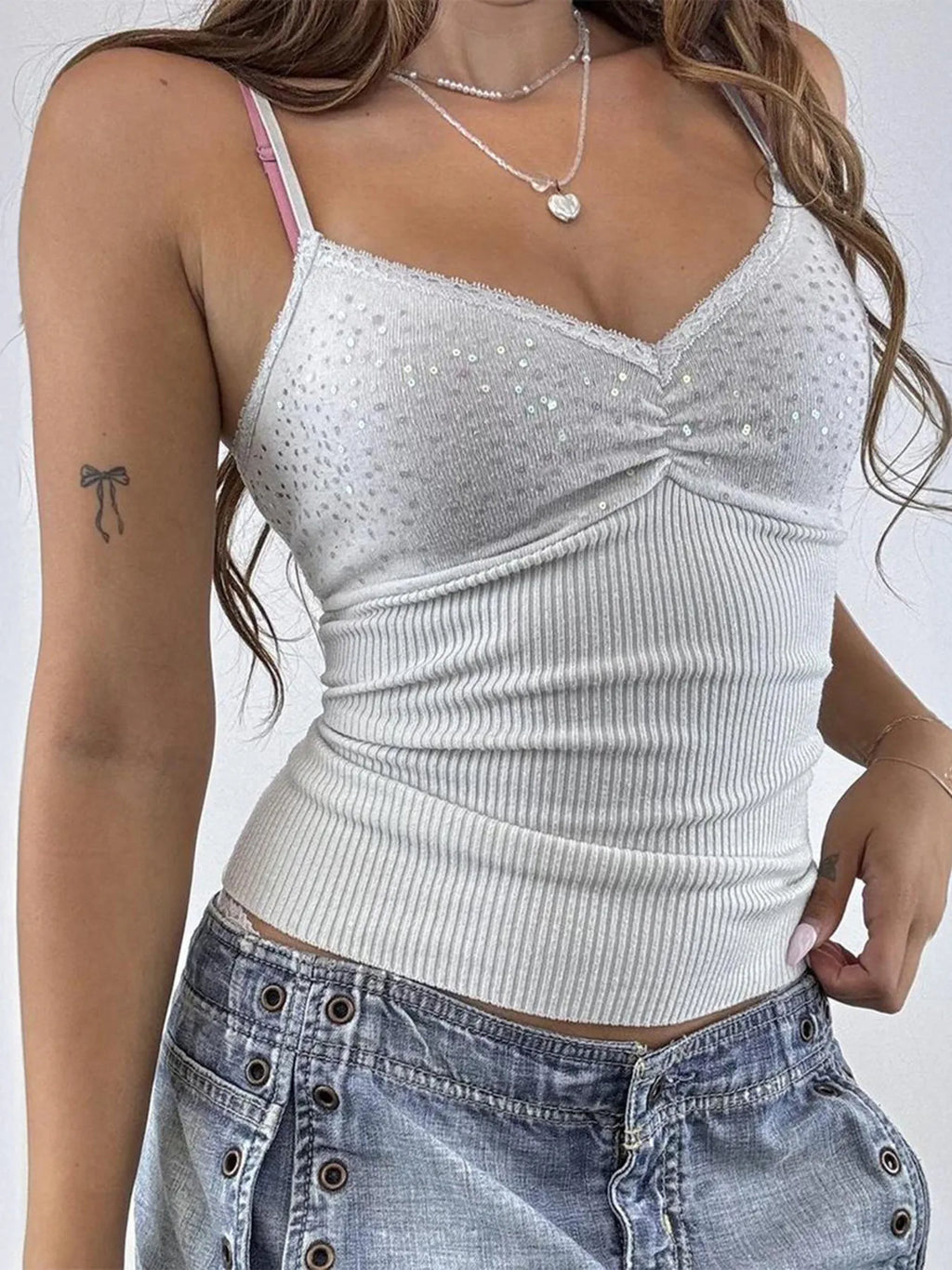 Sequin Lace Detail Cami Top