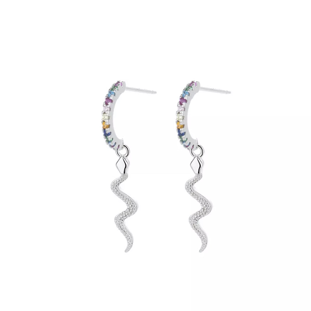 925 Sterling Silver Rainbow Zircon Geometric Earrings