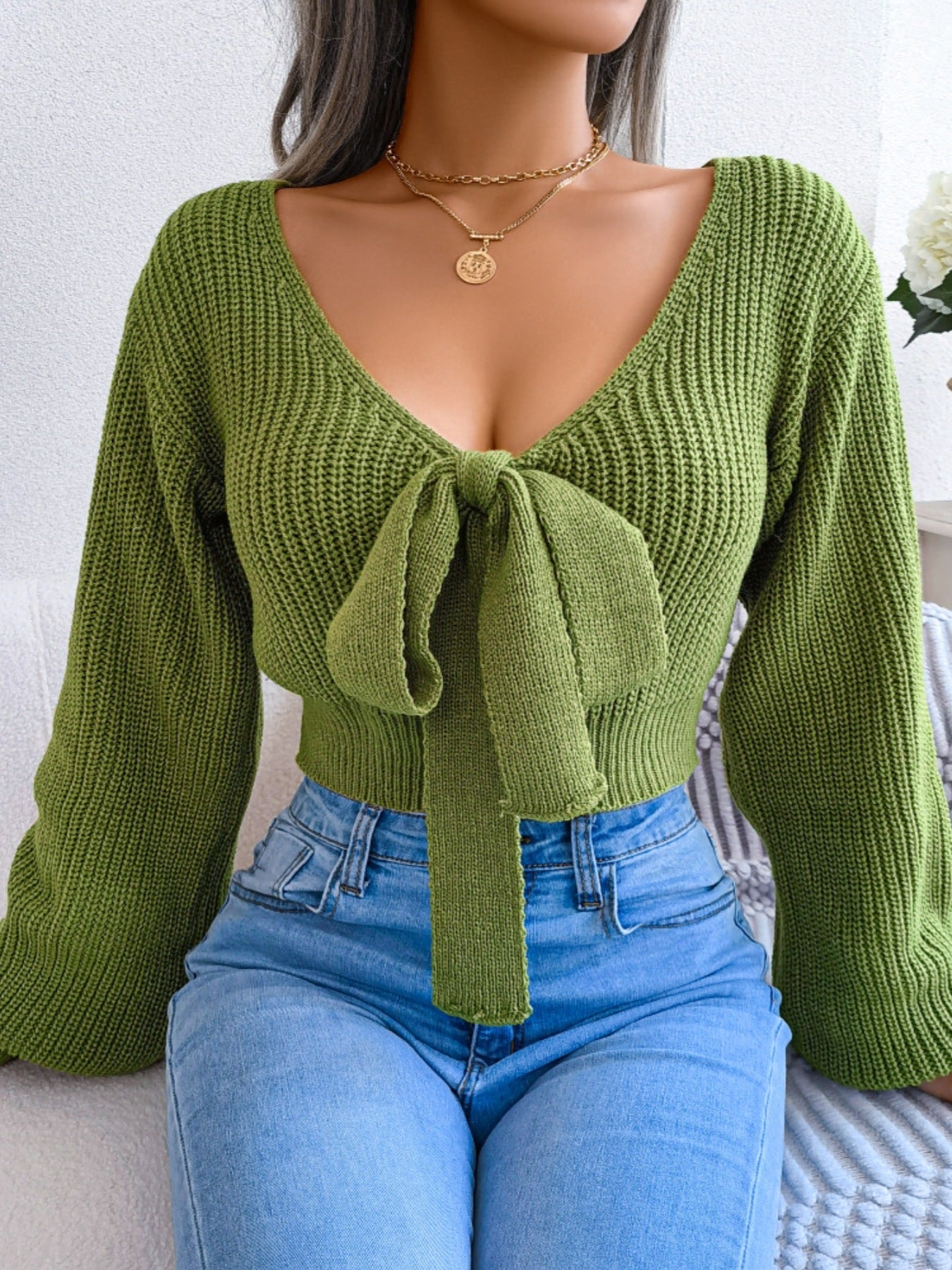 Tie-Front Cropped Sweater
