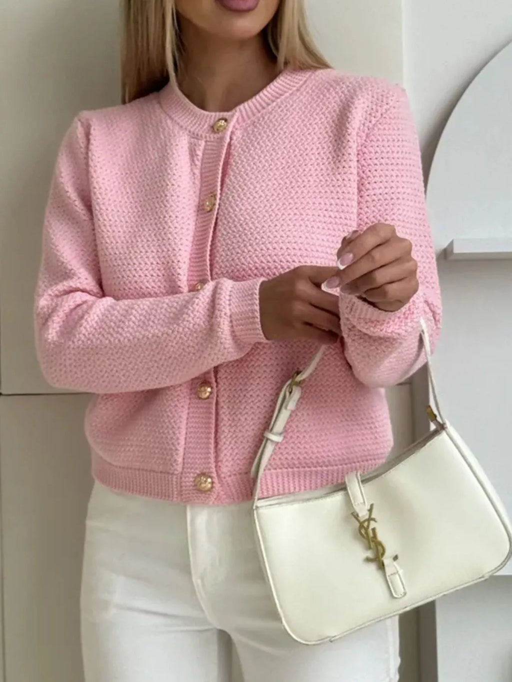 Button Up Texture Knit Cardigan