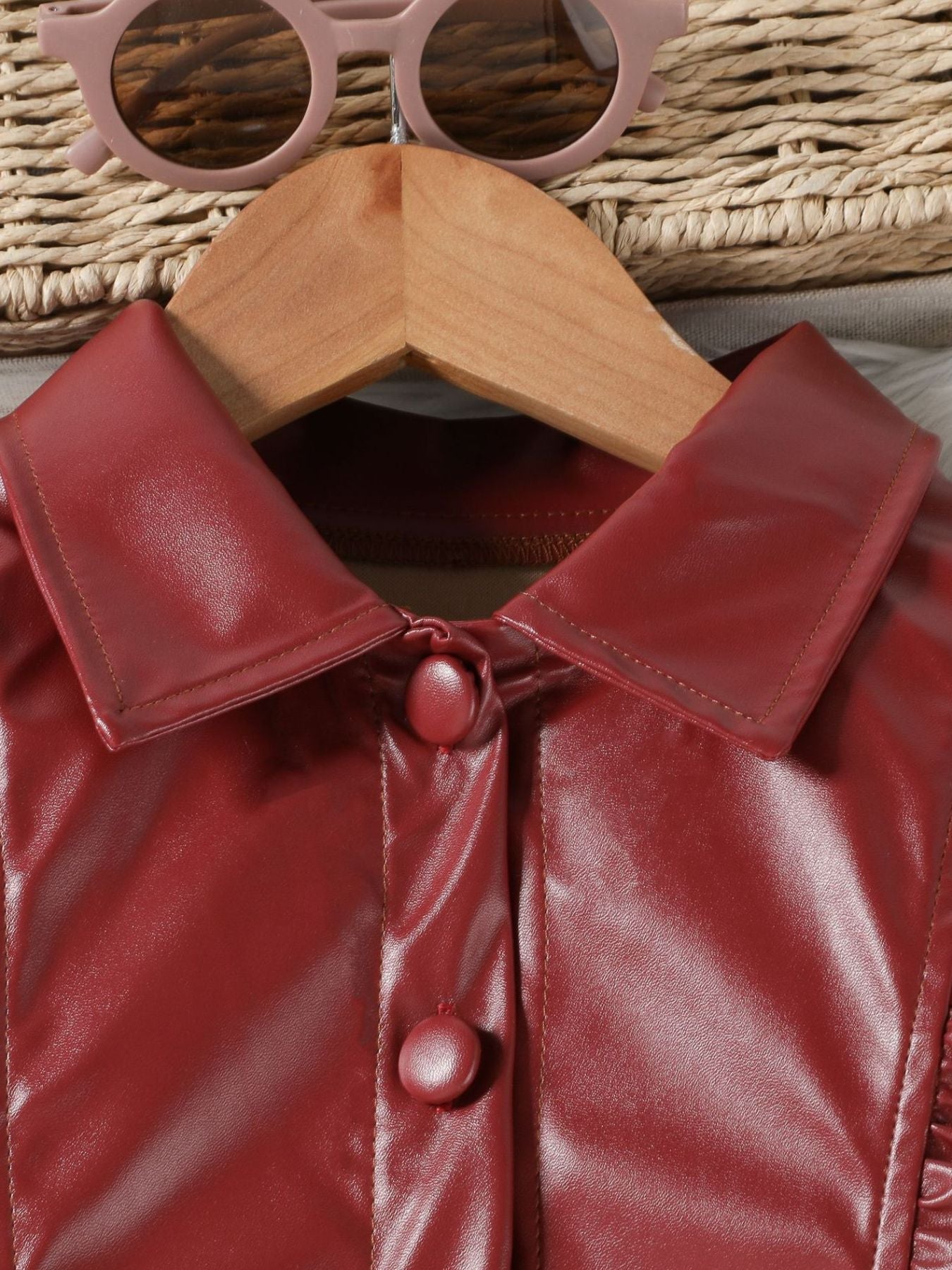 Children's Ruffled Faux Leather Top and Skirt Set