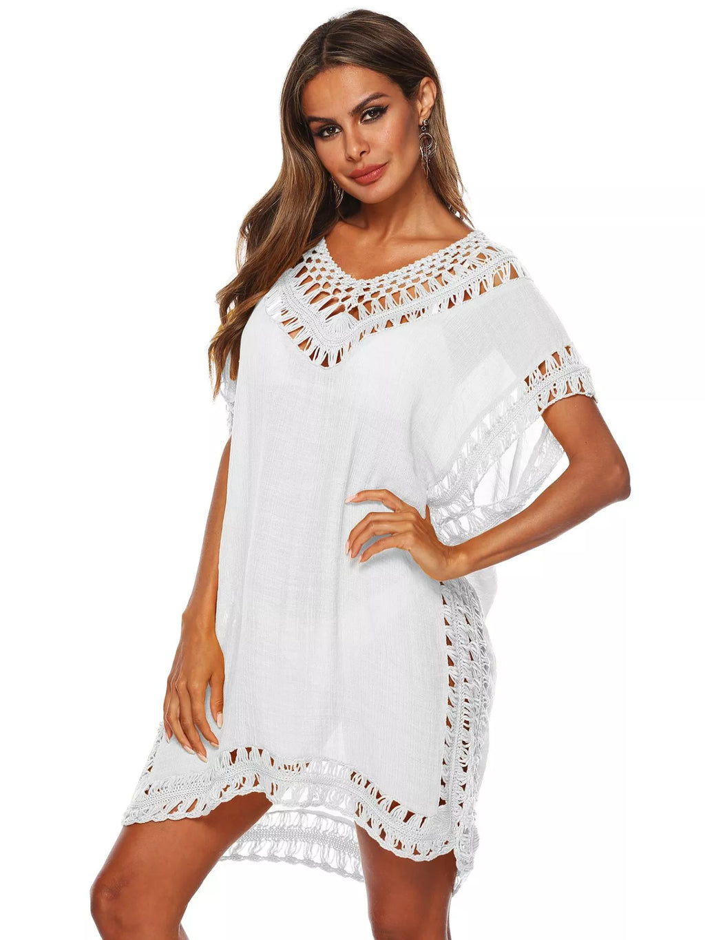 Crochet Trim V-Neck Cover-Up Dress