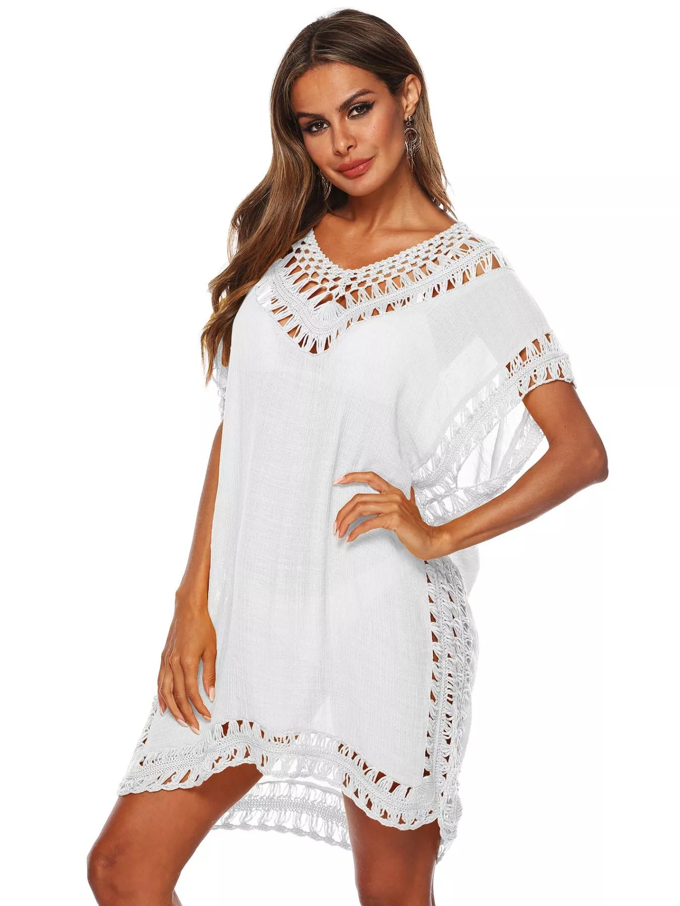 Crochet Trim V-Neck Cover-Up Dress