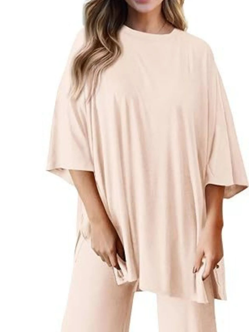 Relaxed Fit Round Neck Top and Pants Two-Piece Set