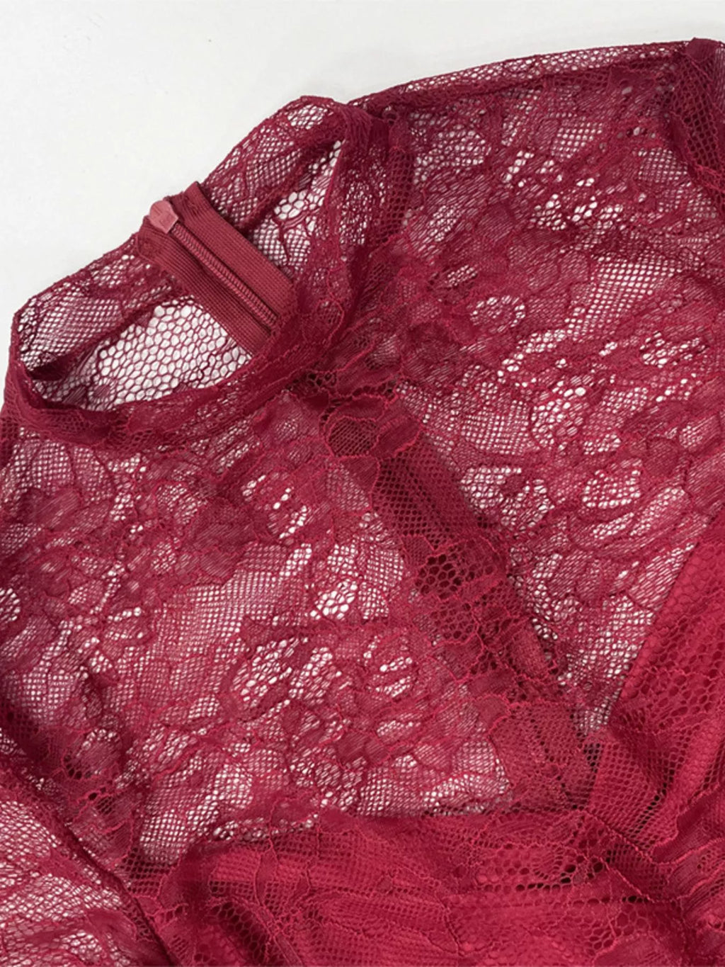 Lace Sheer Mock Neck Long Sleeve Maxi Dress