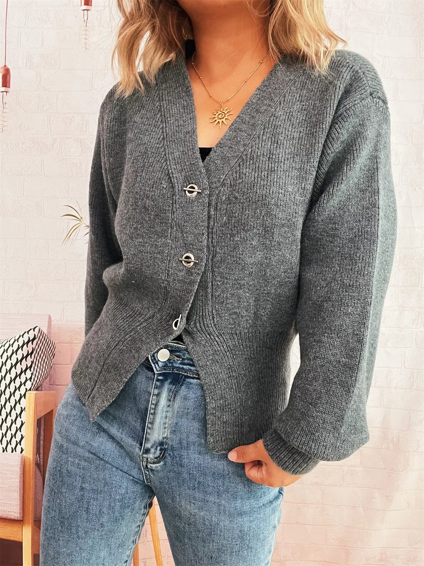 Button Up Long Sleeve Cardigan