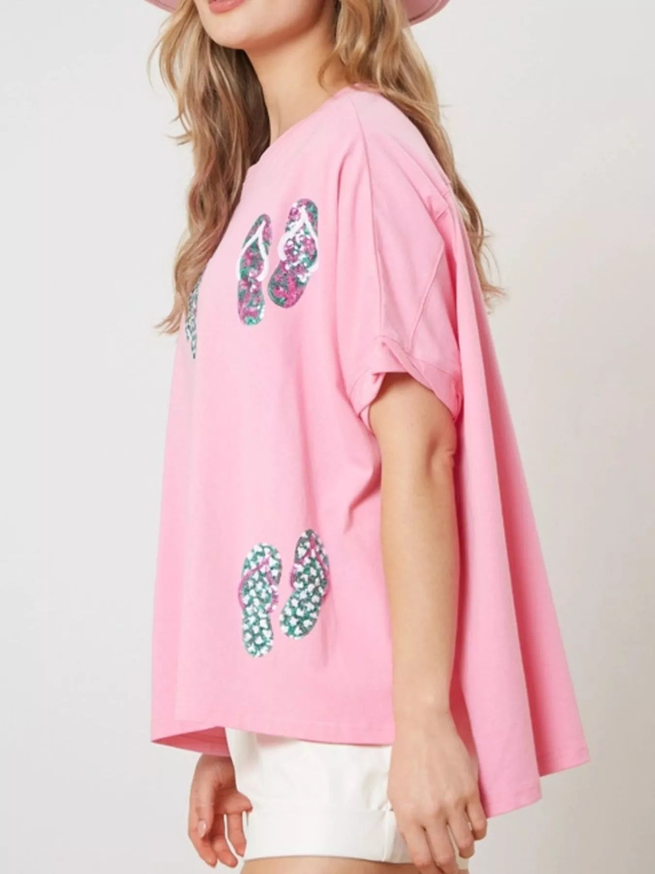 Flip-Flop Print Round Neck Casual T-Shirt